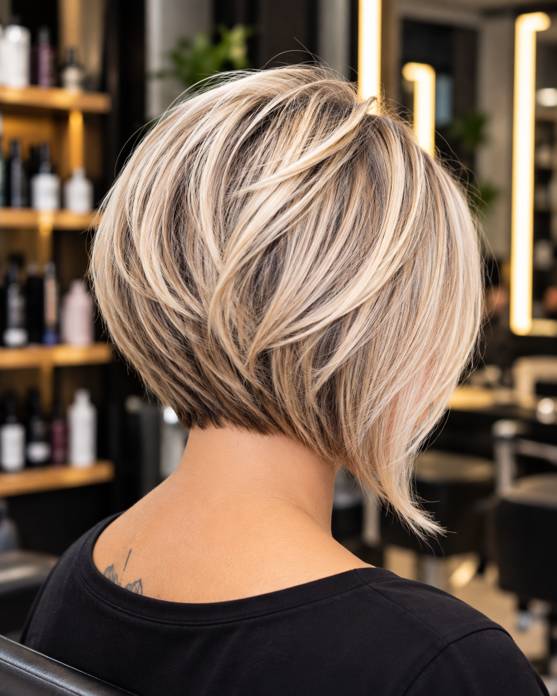 Corte bob assimétrico platinado
